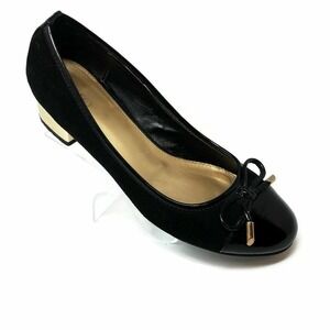Cato Womens Classic Pump Black Block Low Gold Heels Shoes Slip On Bow Size  8M